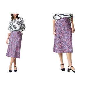 J.Crew Gwyneth Slip Skirt in Berry Floral Satin Midi Size Medium EUC